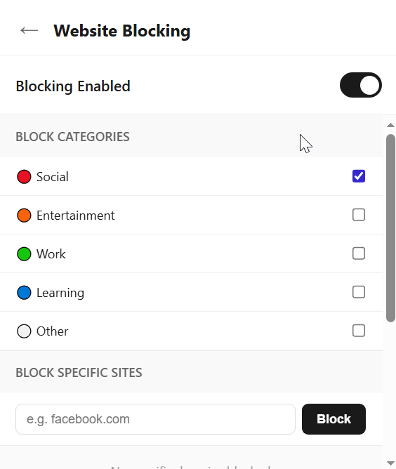 Blocking settings